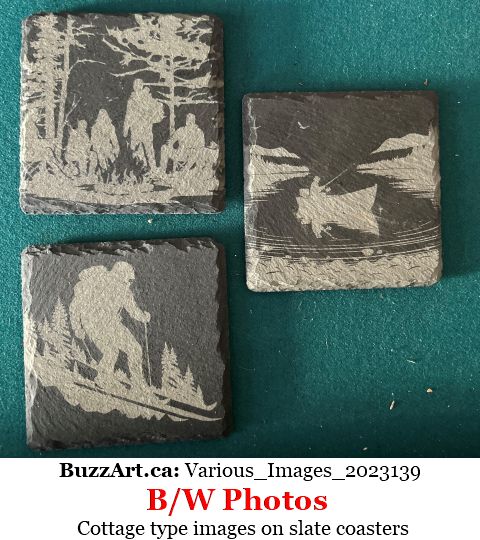 Cottage type images on slate coasters